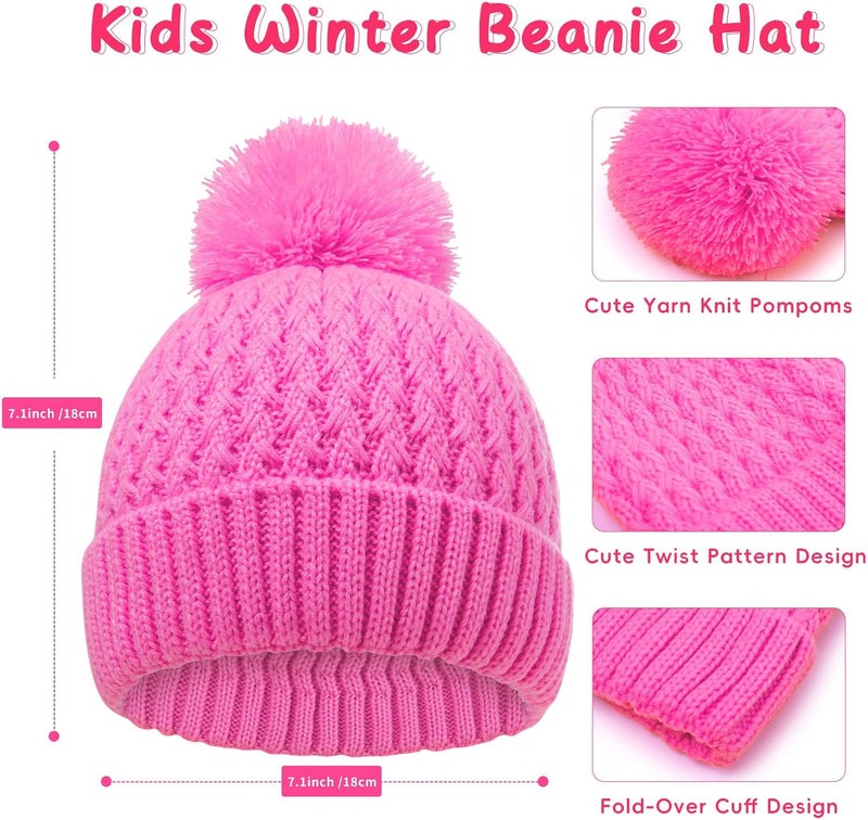 Peninpha Winter Hat for Kids Children, Girls Beanie with Pom Pom, Girls Accessories Knit Beanies Cap Age 7-12 - Image 3